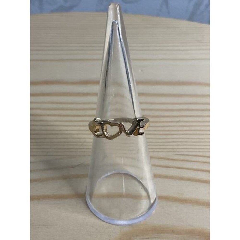 Gold Tone Love Word Ring With Rhinestone Accents